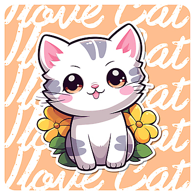 동물 한마리 꽃 동물캐릭터 일러스트 앉기 사람없음 귀여움 주황색 고양이 고양이캐릭터 일러캐릭터 AI파일 식물 캐릭터 1 컬러 컨셉 포유류 모션 반려동물 파일형식 벡터