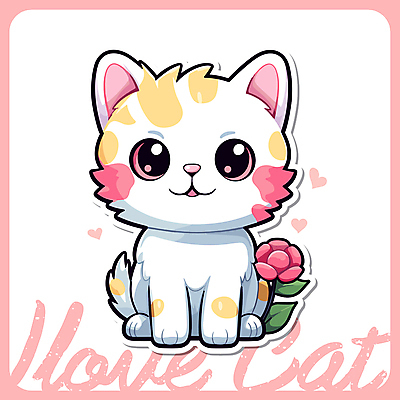 동물 한마리 꽃 분홍색 동물캐릭터 일러스트 앉기 사람없음 귀여움 고양이 고양이캐릭터 일러캐릭터 AI파일 식물 캐릭터 1 컬러 컨셉 포유류 모션 반려동물 파일형식 벡터