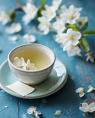 JPG 편집이미지 티타임 휴식 사람없음 파란색 평화 봄 벚꽃 빈티지 차 찻잔 디지털합성 감성 싱그러움 편집소스 편집실사 AI포토 AI콘텐츠 계절 꽃 음료 컬러 컨셉 잔 CG 파일형식