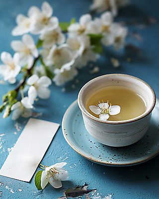 JPG 편집이미지 티타임 휴식 사람없음 파란색 평화 봄 벚꽃 빈티지 차 찻잔 디지털합성 감성 싱그러움 편집소스 편집실사 AI포토 AI콘텐츠 계절 꽃 음료 컬러 컨셉 잔 CG 파일형식