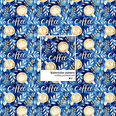 PSD 커피 음료 패턴 일러스트 수채화 사람없음 머그컵 남색 라떼 라떼아트 카페라떼 국내일러스트 컬러 무늬 컵 그림 파일형식