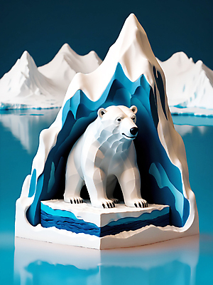 JPG 편집이미지 자연 풍경 사람없음 파란색 3D 얼음 흰색 눈 북극 입체 디지털합성 북극곰 빙하 점토 편집소스 설산 편집3D AI컴퓨터그래픽 AI콘텐츠 자연요소 컬러 곰 날씨 산 극지방 생태계 파일형식