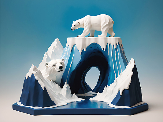 JPG 편집이미지 자연 풍경 사람없음 파란색 3D 얼음 흰색 눈 북극 입체 디지털합성 북극곰 빙하 점토 편집소스 설산 편집3D AI컴퓨터그래픽 AI콘텐츠 자연요소 컬러 곰 날씨 산 극지방 생태계 파일형식