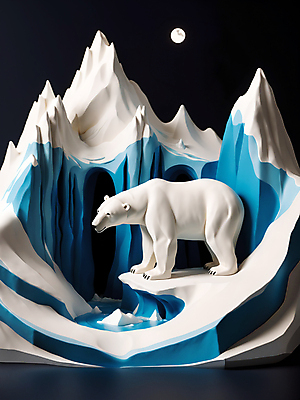 JPG 편집이미지 자연 풍경 사람없음 파란색 3D 얼음 흰색 눈 북극 입체 디지털합성 북극곰 빙하 점토 편집소스 설산 편집3D AI컴퓨터그래픽 AI콘텐츠 자연요소 컬러 곰 날씨 산 극지방 생태계 파일형식