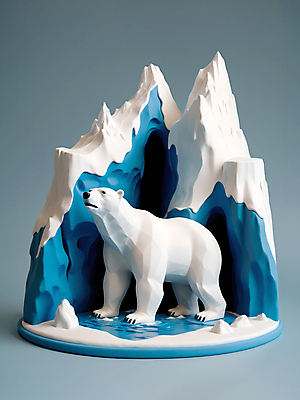 JPG 편집이미지 자연 풍경 사람없음 파란색 3D 얼음 흰색 눈 북극 입체 디지털합성 북극곰 빙하 점토 편집소스 설산 편집3D AI컴퓨터그래픽 AI콘텐츠 자연요소 컬러 곰 날씨 산 극지방 생태계 파일형식