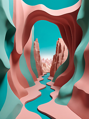 JPG 편집이미지 자연 풍경 사람없음 컬러풀 3D 모형 골짜기 입체 디지털합성 점토 파스텔톤 편집소스 편집3D AI컴퓨터그래픽 AI콘텐츠 컬러 생태계 파일형식