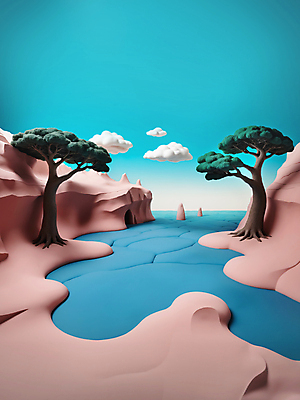 JPG 나무 구름 편집이미지 호수 자연 풍경 사람없음 컬러풀 3D 모형 입체 디지털합성 점토 파스텔톤 편집소스 편집3D AI컴퓨터그래픽 AI콘텐츠 자연요소 식물 컬러 생태계 파일형식