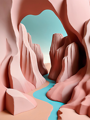 JPG 편집이미지 자연 풍경 사람없음 컬러풀 3D 모형 골짜기 입체 디지털합성 점토 파스텔톤 편집소스 편집3D AI컴퓨터그래픽 AI콘텐츠 컬러 생태계 파일형식