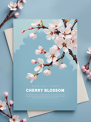 PSD 편집이미지 꽃 하늘색 프레임 사람없음 봄 벚꽃 디지털합성 편집소스 이미지편집 카드프레임 식물 계절 파란색 파일형식