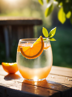 JPG 편집이미지 음료 오렌지 과일 나뭇잎 잔 사람없음 컵 디지털합성 나무탁자 에이드 오렌지에이드 편집소스 편집실사 AI포토 AI콘텐츠 식기 잎 탁자 CG 파일형식