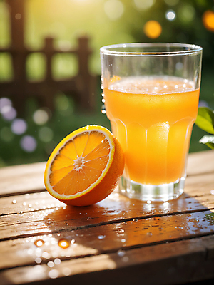 JPG 편집이미지 음료 오렌지 과일 나뭇잎 잔 사람없음 컵 디지털합성 나무탁자 에이드 오렌지에이드 편집소스 편집실사 AI포토 AI콘텐츠 식기 잎 탁자 CG 파일형식