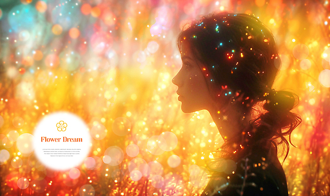 PSD 편집이미지 여자 꽃 한명 상반신 성인 타이포그라피 반짝임 뷰티 노란색 화려 성인여자한명만 이미지편집 식물 문자 1 컬러 컨셉 모션 사람 여자한명만 성인여자만 파일형식