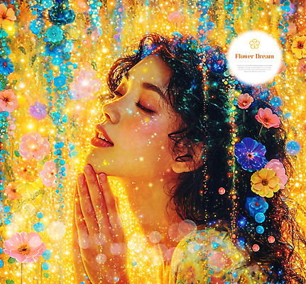 PSD 편집이미지 여자 꽃 한명 상반신 성인 타이포그라피 반짝임 뷰티 노란색 눈감음 화려 성인여자한명만 이미지편집 식물 문자 1 컬러 컨셉 모션 사람 여자한명만 성인여자만 파일형식