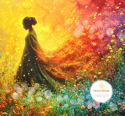 PSD 편집이미지 여자 꽃 꽃밭 한명 서기 상반신 성인 타이포그라피 반짝임 뷰티 노란색 화려 성인여자한명만 이미지편집 식물 문자 1 컬러 컨셉 모션 사람 여자한명만 성인여자만 파일형식