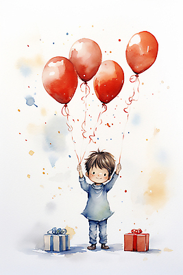 JPG 전신 남자 어린이 일러스트 수채화 선물 한명 미소 소년 선물상자 잡기 분위기 풍선 소년한명만 동심 국내일러스트 AI일러스트 AI콘텐츠 1 컨셉 모션 표정 사람 상자 남자한명만 소년만 파일형식