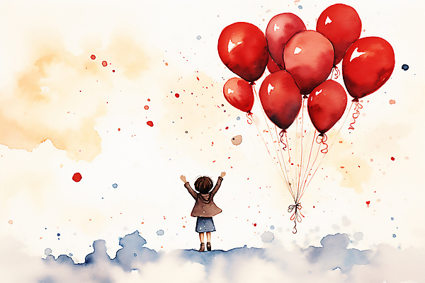 JPG 전신 남자 어린이 일러스트 수채화 한명 소년 만세 분위기 풍선 소년한명만 동심 국내일러스트 AI일러스트 AI콘텐츠 1 컨셉 모션 사람 남자한명만 소년만 파일형식