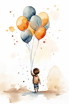 JPG 전신 남자 어린이 일러스트 수채화 한명 소년 잡기 분위기 풍선 소년한명만 동심 국내일러스트 AI일러스트 AI콘텐츠 1 컨셉 모션 사람 남자한명만 소년만 파일형식