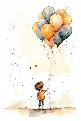 JPG 전신 남자 어린이 일러스트 수채화 한명 소년 잡기 분위기 풍선 소년한명만 동심 국내일러스트 AI일러스트 AI콘텐츠 1 컨셉 모션 사람 남자한명만 소년만 파일형식