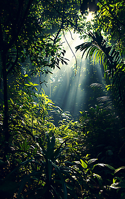 JPG 나무 편집이미지 자연 열대 풍경 사람없음 초록색 빛 숲속 신비 열대우림 울창 편집실사 AI포토 AI콘텐츠 식물 컬러 컨셉 숲 CG 생태계 파일형식