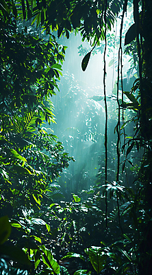 JPG 나무 편집이미지 자연 열대 풍경 사람없음 초록색 빛 숲속 신비 열대우림 울창 편집실사 AI포토 AI콘텐츠 식물 컬러 컨셉 숲 CG 생태계 파일형식