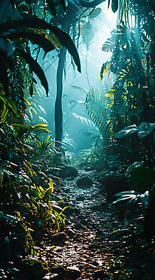 JPG 나무 편집이미지 자연 열대 풍경 사람없음 파란색 숲속 신비 열대우림 울창 편집실사 AI포토 AI콘텐츠 식물 컬러 컨셉 숲 CG 생태계 파일형식