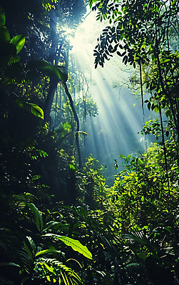 JPG 나무 편집이미지 자연 열대 풍경 사람없음 초록색 빛 숲속 신비 열대우림 울창 편집실사 AI포토 AI콘텐츠 식물 컬러 컨셉 숲 CG 생태계 파일형식