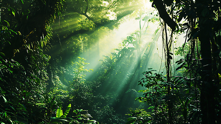 JPG 나무 편집이미지 자연 열대 풍경 사람없음 초록색 빛 숲속 신비 열대우림 울창 편집실사 AI포토 AI콘텐츠 식물 컬러 컨셉 숲 CG 생태계 파일형식