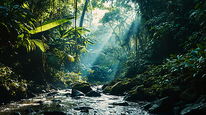 JPG 나무 편집이미지 자연 열대 풍경 사람없음 초록색 빛 숲속 신비 열대우림 울창 편집실사 AI포토 AI콘텐츠 식물 컬러 컨셉 숲 CG 생태계 파일형식
