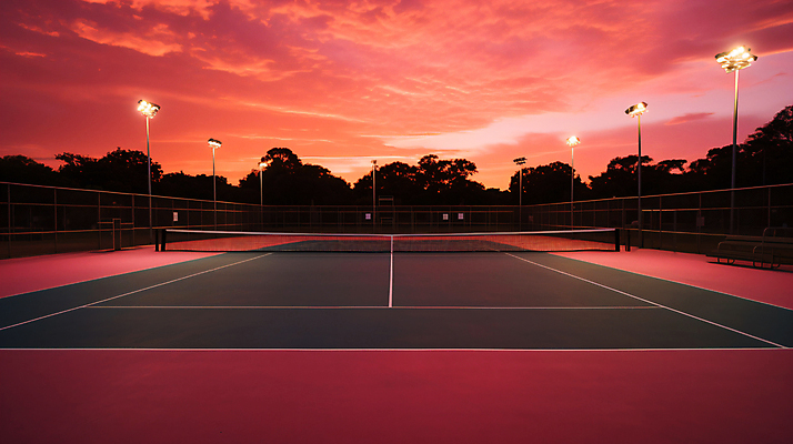 JPG 구름 편집이미지 가로등 하늘 취미 사람없음 빨간색 노을 테니스 테니스장 편집실사 AI포토 AI콘텐츠 자연요소 공공시설 컬러 스포츠시설 구기 CG 파일형식