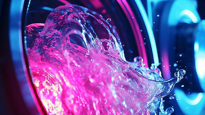 JPG 편집이미지 사람없음 물 전자제품 깨끗함 보라색 빨래 청소 세탁기 드럼세탁기 스플래쉬 편집실사 AI컴퓨터그래픽 AI콘텐츠 자연요소 컬러 컨셉 가사 가전제품 CG 파일형식