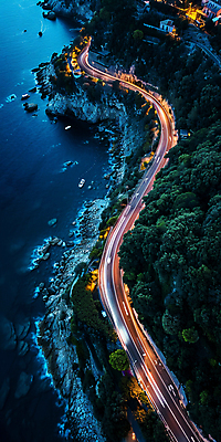 JPG 편집이미지 길 바다 야경 자연 해변 사람없음 야외 고속도로 해안도로 편집실사 AI포토 AI콘텐츠 도로 야간 CG 생태계 파일형식 풍경_경치