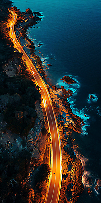 JPG 편집이미지 길 바다 야경 자연 해변 사람없음 야외 고속도로 해안도로 편집실사 AI포토 AI콘텐츠 도로 야간 CG 생태계 파일형식 풍경_경치