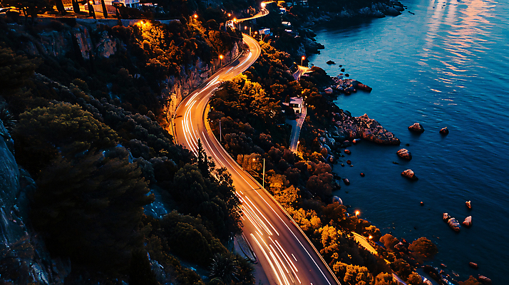 JPG 편집이미지 길 바다 야경 자연 해변 사람없음 야외 고속도로 해안도로 편집실사 AI포토 AI콘텐츠 도로 야간 CG 생태계 파일형식 풍경_경치