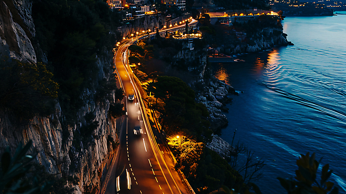 JPG 편집이미지 길 바다 야경 자연 해변 사람없음 야외 고속도로 해안도로 편집실사 AI포토 AI콘텐츠 도로 야간 CG 생태계 파일형식 풍경_경치