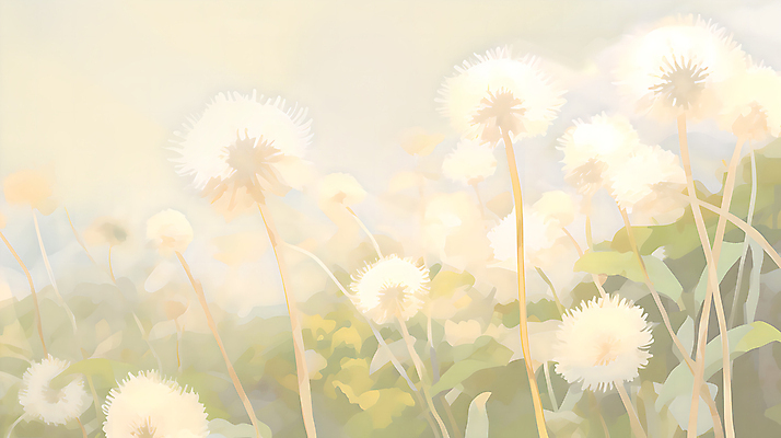 JPG 잎 일러스트 풍경 사람없음 햇빛 봄 흰색 분위기 민들레 민들레홀씨 국내일러스트 AI일러스트 AI콘텐츠 식물 계절 꽃 컬러 컨셉 태양 파일형식