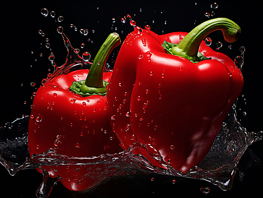 JPG 스튜디오촬영 편집이미지 피망 사람없음 빨간색 물방울 신선 편집실사 AI포토 AI콘텐츠 컬러 채소 실내 CG 파일형식
