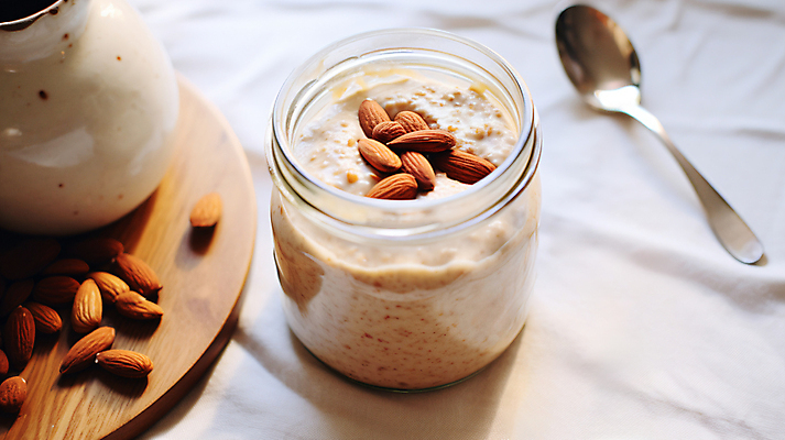 JPG 편집이미지 다이어트 유리병 사람없음 숟가락 천 디지털합성 아몬드 식단 건강식 다이어트음식 오트밀 귀리 오버나이트오트밀 편집실사 AI포토 AI콘텐츠 음식 병_용기 곡류 수저 건강 견과류 직물 CG 파일형식