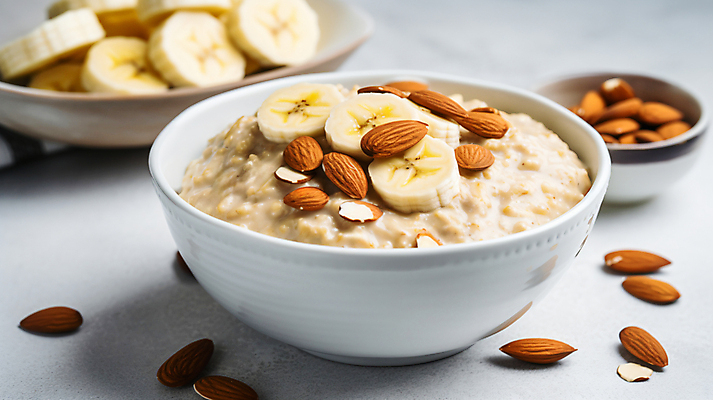 JPG 편집이미지 그릇 다이어트 단면 바나나 사람없음 디지털합성 슬라이스 아몬드 식단 건강식 다이어트음식 오트밀 귀리 오버나이트오트밀 편집실사 AI포토 AI콘텐츠 식기 음식 과일 곡류 건강 견과류 CG 파일형식