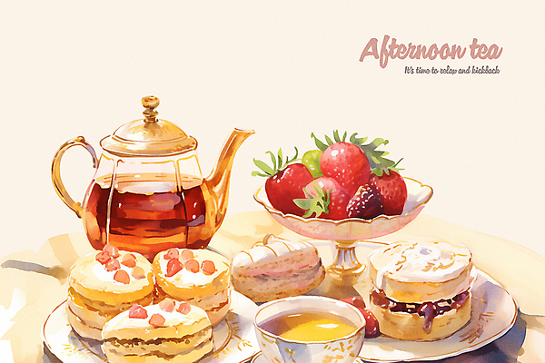 PSD 그릇 접시 음식 일러스트 딸기 티타임 디저트 수채화 사람없음 차 찻잔 찻주전자 컵받침 베리 다과 티세트 국내일러스트 식기 음료 과일 주전자 휴식 잔 차_음료 세트 받침대 파일형식
