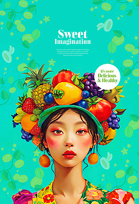 PSD 모자 응시 여자 꽃무늬 일러스트 상상 딸기 포도 한명 상반신 성인 컬러풀 귀걸이 달콤 파인애플 열대과일 참외 성인여자한명만 트로피컬아트 국내일러스트 1 시선 잡화 꽃 컬러 무늬 과일 장신구 사람 맛 그림 여자한명만 성인여자만 파일형식