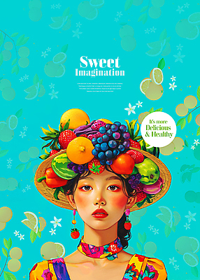 PSD 응시 여자 꽃무늬 오렌지 일러스트 상상 딸기 포도 수박 파프리카 한명 상반신 성인 컬러풀 귀걸이 스카프 달콤 열대과일 밀짚모자 성인여자한명만 트로피컬아트 국내일러스트 모자_잡화 1 시선 꽃 컬러 무늬 채소 과일 장신구 사람 목도리 맛 그림 여자한명만 성인여자만 파일형식
