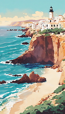 JPG 구름 바다 일러스트 자연 하늘 사람 풍경 해변 세명 여름 맑음 절벽 바위 도시 휴양지 국내일러스트 AI일러스트 AI콘텐츠 자연요소 계절 날씨 장소 돌_바위 생태계 파일형식