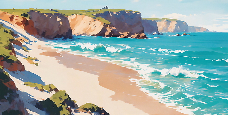 JPG 구름 파도 바다 일러스트 자연 하늘 풍경 해변 사람없음 여름 맑음 절벽 바위 휴양지 국내일러스트 AI일러스트 AI콘텐츠 자연요소 계절 날씨 장소 돌_바위 생태계 파일형식