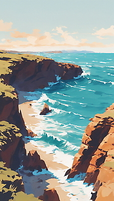 JPG 구름 파도 바다 일러스트 자연 하늘 풍경 해변 사람없음 여름 맑음 절벽 바위 휴양지 국내일러스트 AI일러스트 AI콘텐츠 자연요소 계절 날씨 장소 돌_바위 생태계 파일형식