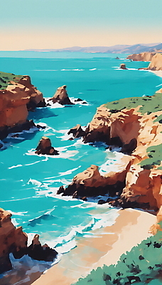 JPG 구름 파도 바다 일러스트 하늘 풍경 해변 사람없음 여름 맑음 절벽 바위 휴양지 국내일러스트 AI일러스트 AI콘텐츠 자연요소 계절 날씨 장소 돌_바위 파일형식