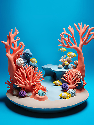 JPG 편집이미지 바다 어류 사람없음 바닷속 수중 산호 산호초 디지털합성 점토 편집소스 편집실사 AI컴퓨터그래픽 AI콘텐츠 수중동물 수중식물 자포동물 CG 파일형식