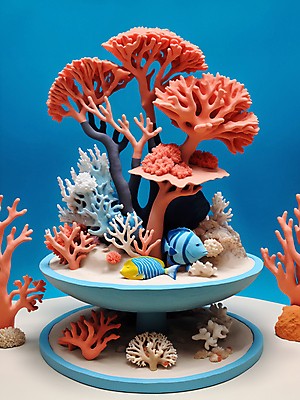 JPG 편집이미지 바다 그림자 어류 사람없음 바닷속 수중 산호 산호초 디지털합성 점토 편집소스 편집실사 AI컴퓨터그래픽 AI콘텐츠 수중동물 수중식물 자포동물 CG 파일형식