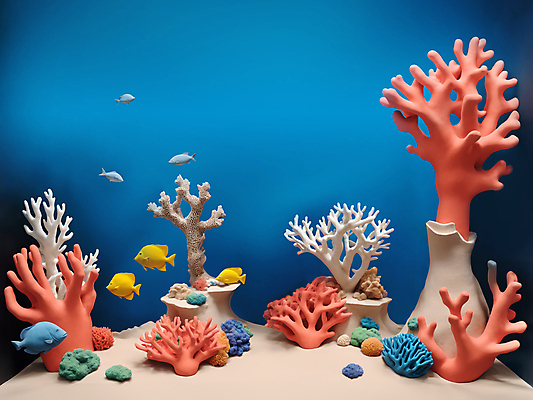 JPG 편집이미지 바다 어류 사람없음 바닷속 수중 산호 산호초 디지털합성 점토 편집소스 편집실사 AI컴퓨터그래픽 AI콘텐츠 수중동물 수중식물 자포동물 CG 파일형식