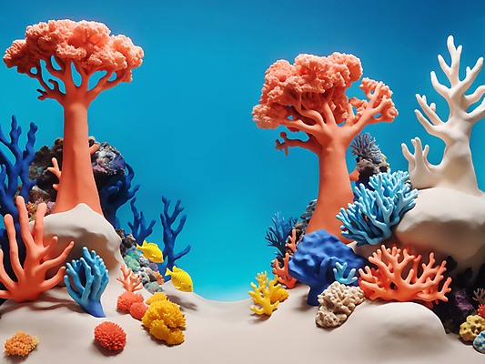 JPG 편집이미지 바다 어류 사람없음 바닷속 수중 산호 산호초 디지털합성 점토 편집소스 편집실사 AI컴퓨터그래픽 AI콘텐츠 수중동물 수중식물 자포동물 CG 파일형식