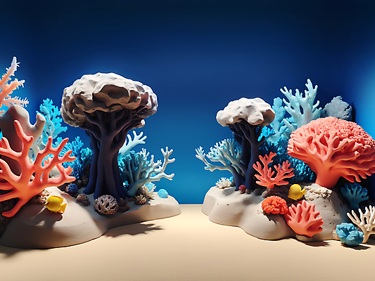 JPG 편집이미지 바다 그림자 어류 사람없음 바닷속 수중 산호 산호초 디지털합성 점토 편집소스 편집실사 AI컴퓨터그래픽 AI콘텐츠 수중동물 수중식물 자포동물 CG 파일형식